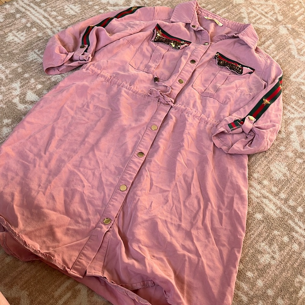 Pink Sequin Detailed Bee Dress Size Large